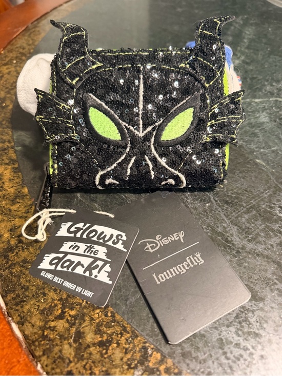 Loungefly Handbags - Disney x Loungefly Maleficent Sequin Coin Purse - Black & Neon Green RARE GRAIL